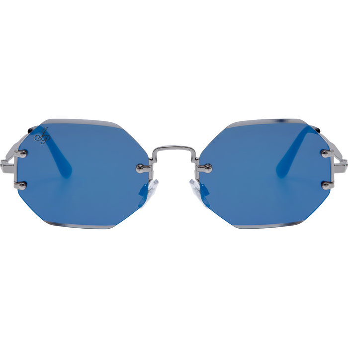 RIMLESS OCTAGON SHAPE WITH BLUE LENSES
