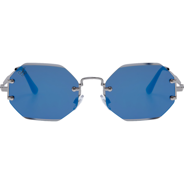 RIMLESS OCTAGON SHAPE WITH BLUE LENSES