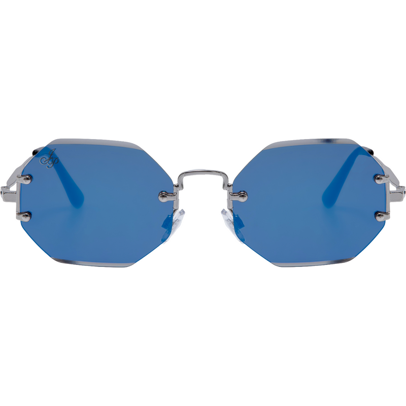 RIMLESS OCTAGON SHAPE WITH BLUE LENSES