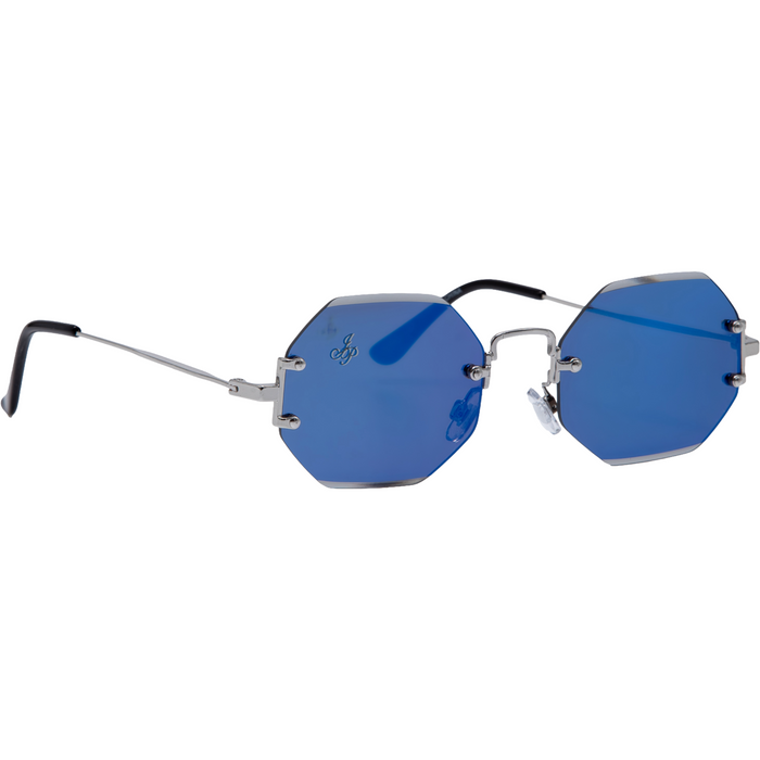RIMLESS OCTAGON SHAPE WITH BLUE LENSES