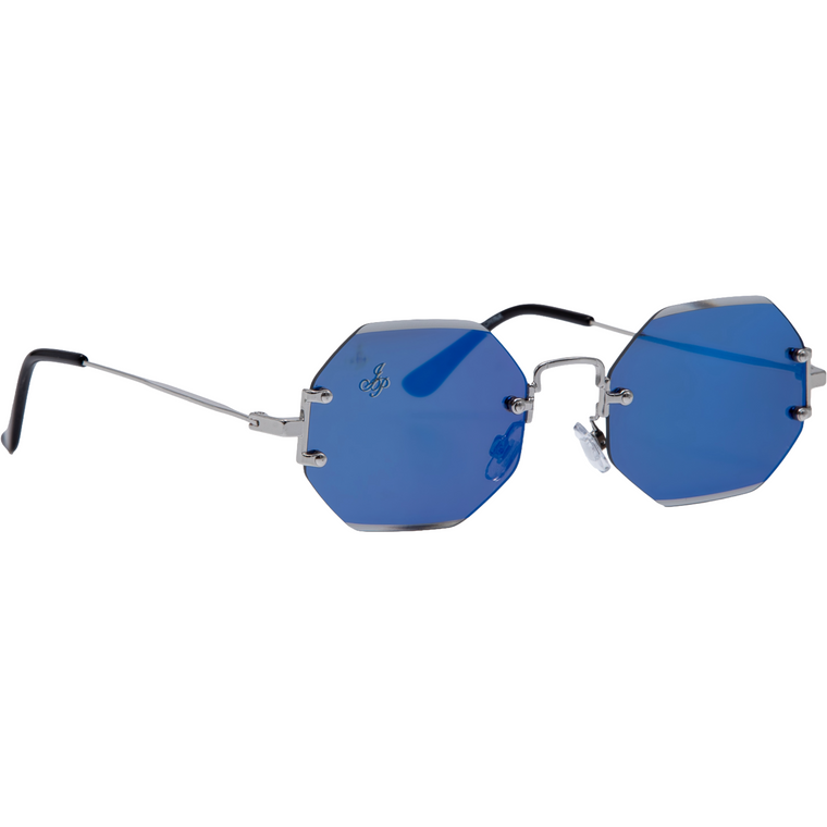 RIMLESS OCTAGON SHAPE WITH BLUE LENSES