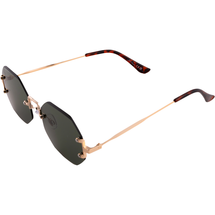 GOLD RIMLESS FRAME WITH GREEN LENSES