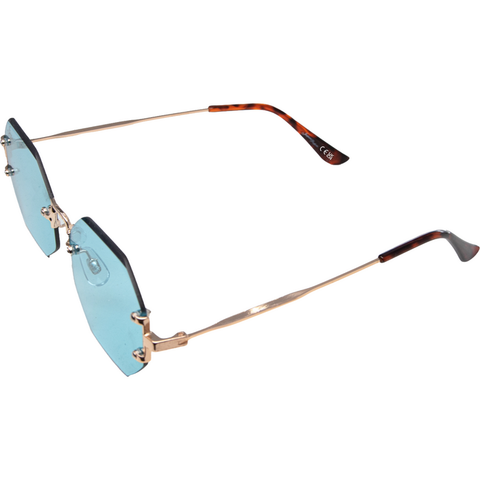 GOLD RIMLESS FRAME WITH BLUE LENSES