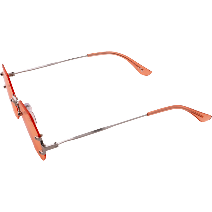 SILVER RIMLESS FRAME WITH ORANGE LENSES