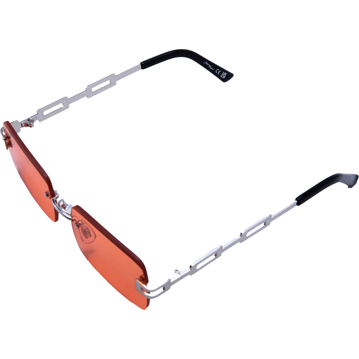 SILVER RECTANGLE FRAME WITH ORANGE LENSES