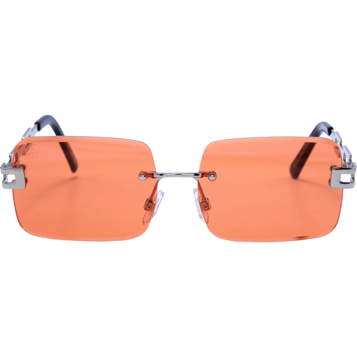 SILVER RECTANGLE FRAME WITH ORANGE LENSES