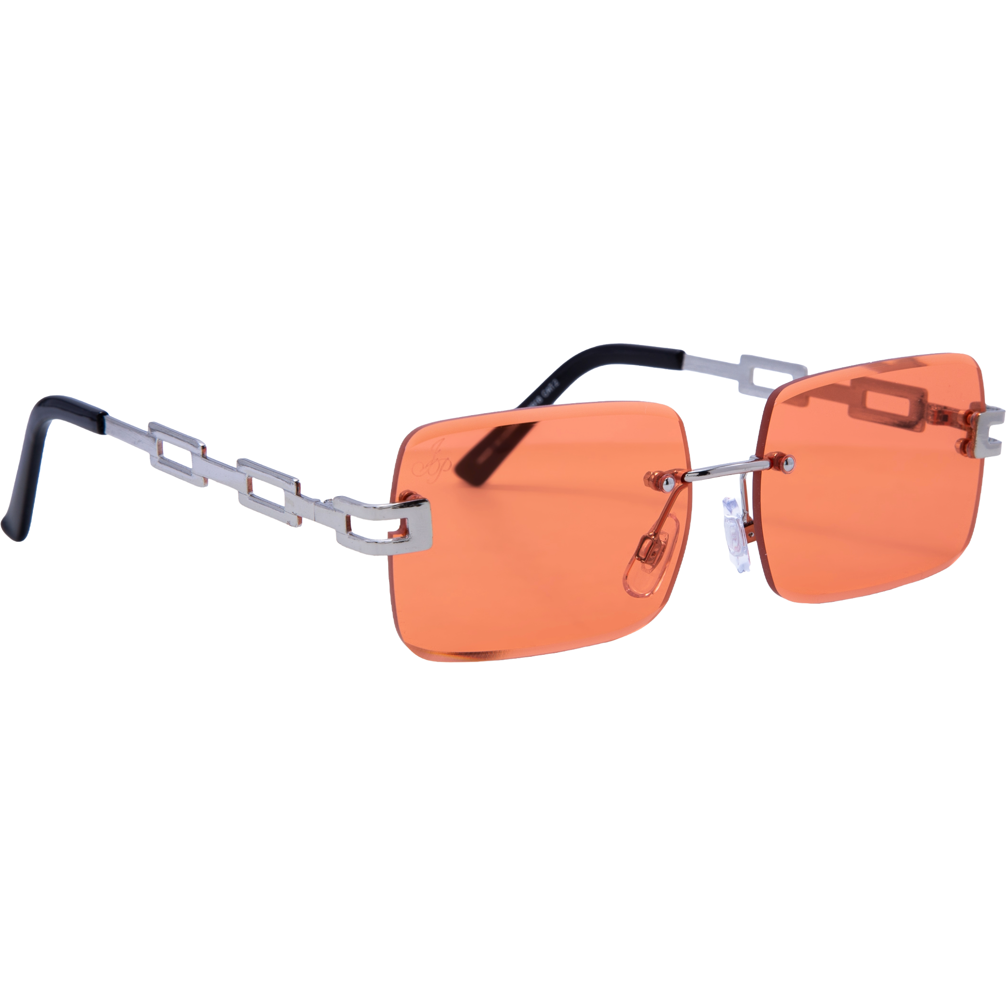 SILVER RECTANGLE FRAME WITH ORANGE LENSES