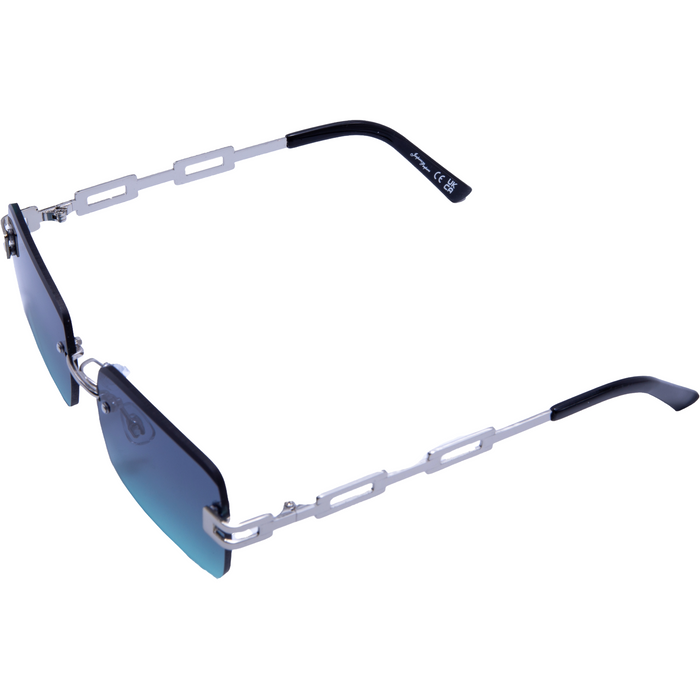 SILVER RECTANGLE SHAPE FRAMES WITH GREEN LENSES