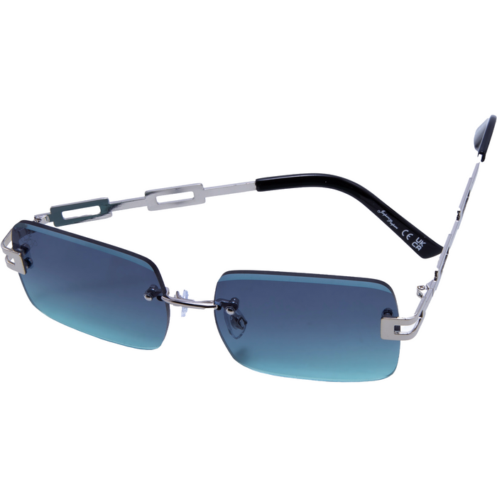 SILVER RECTANGLE SHAPE FRAMES WITH GREEN LENSES