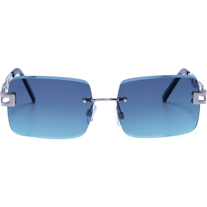 SILVER RECTANGLE SHAPE FRAMES WITH GREEN LENSES