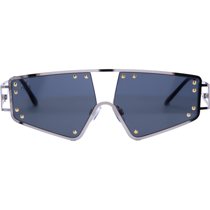 SILVER VISOR FRAME WITH BLACK LENSES