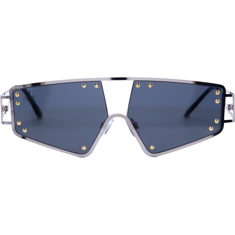 SILVER VISOR FRAME WITH BLACK LENSES