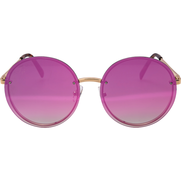 GOLD ROUND FRAME WITH PINK MIRROR LENSES