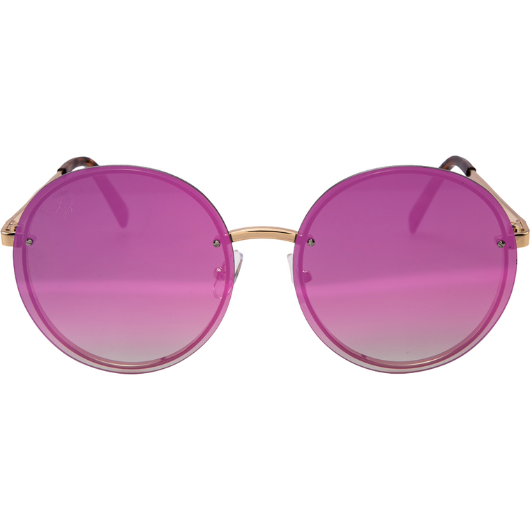 GOLD ROUND FRAME WITH PINK MIRROR LENSES