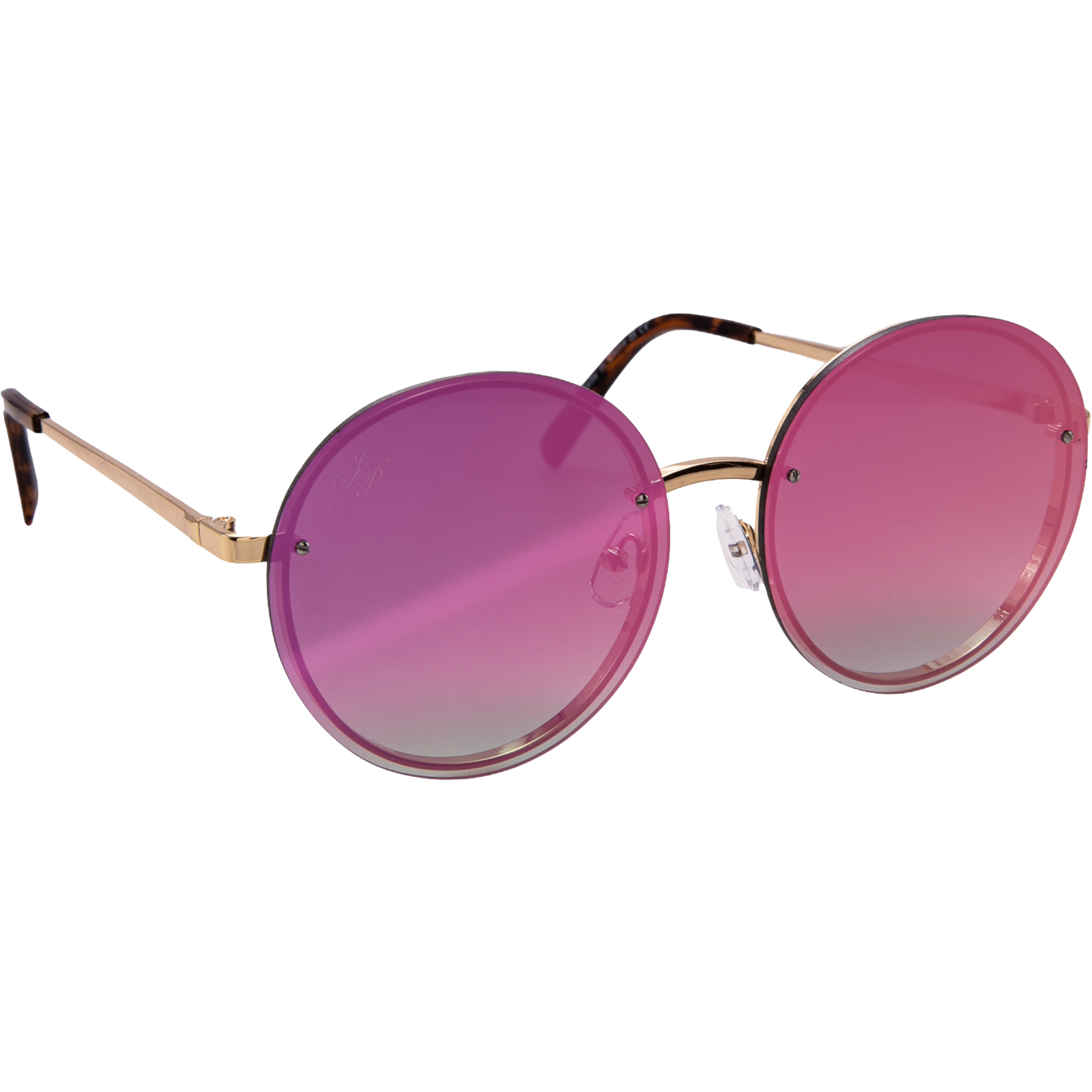 GOLD ROUND FRAME WITH PINK MIRROR LENSES