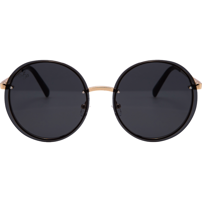 GOLD ROUND FRAME WITH BLACK LENSES