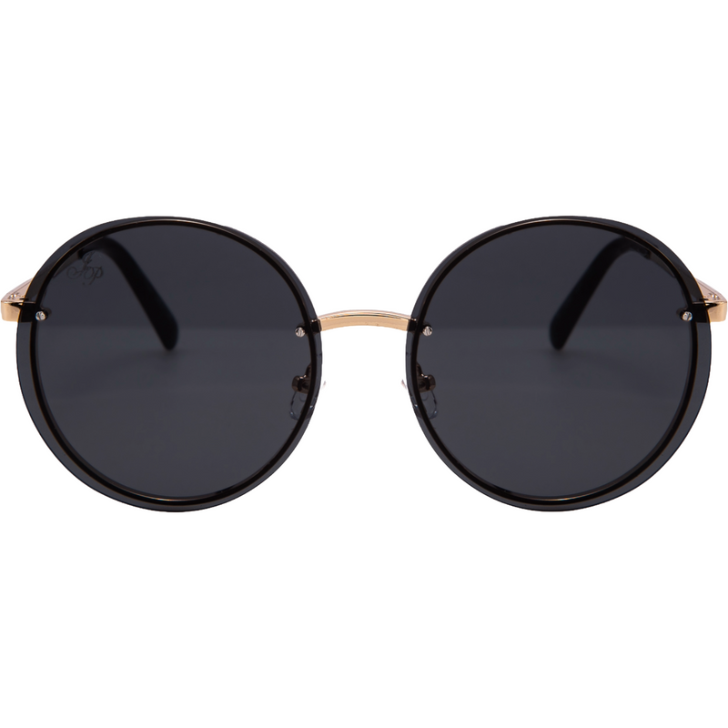 GOLD ROUND FRAME WITH BLACK LENSES