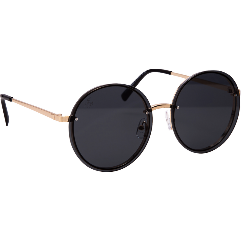 GOLD ROUND FRAME WITH BLACK LENSES