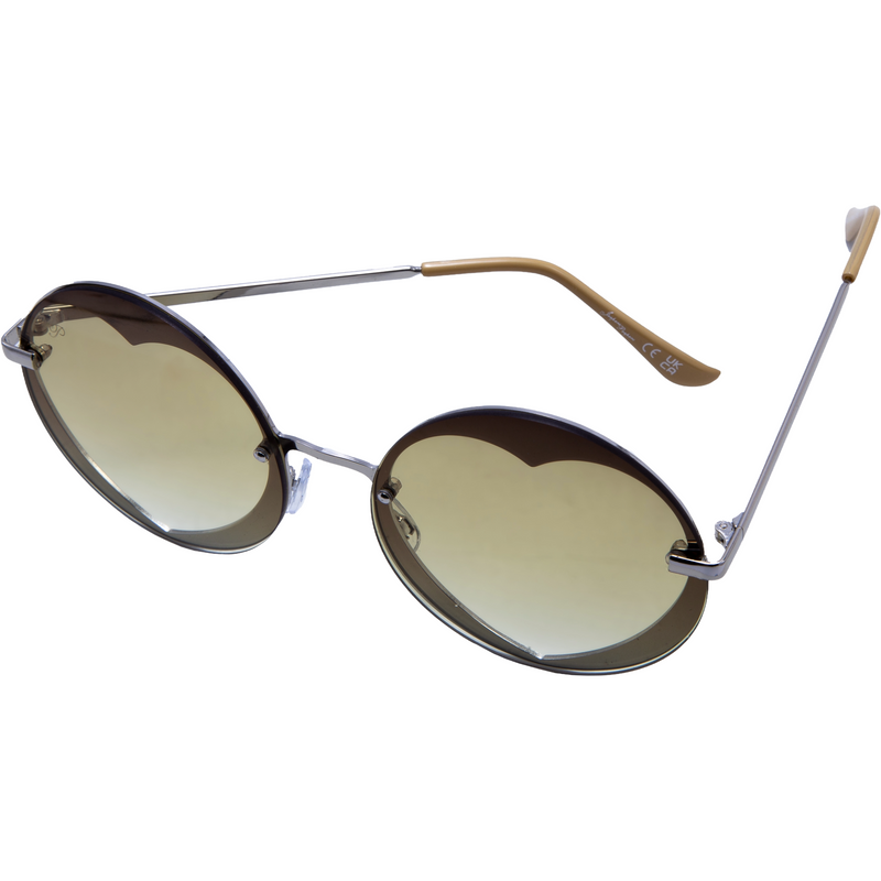 SILVER ROUND HEART FRAMES WITH YELLOW LENSES