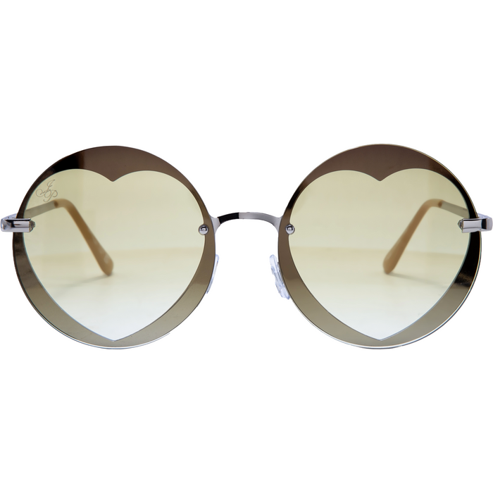 SILVER ROUND HEART FRAMES WITH YELLOW LENSES