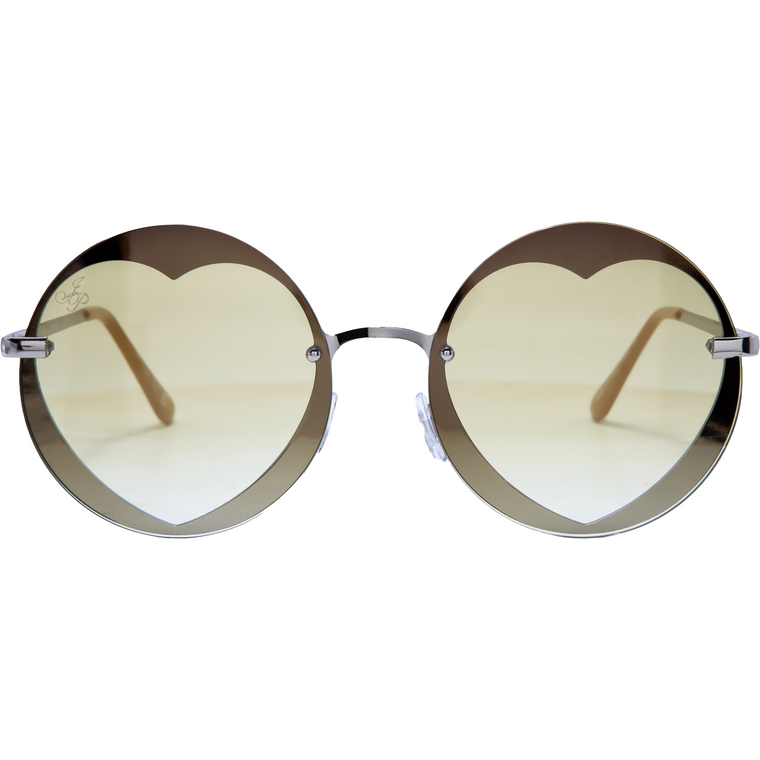 SILVER ROUND HEART FRAMES WITH YELLOW LENSES