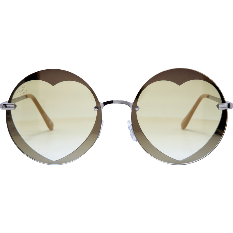 SILVER ROUND HEART FRAMES WITH YELLOW LENSES