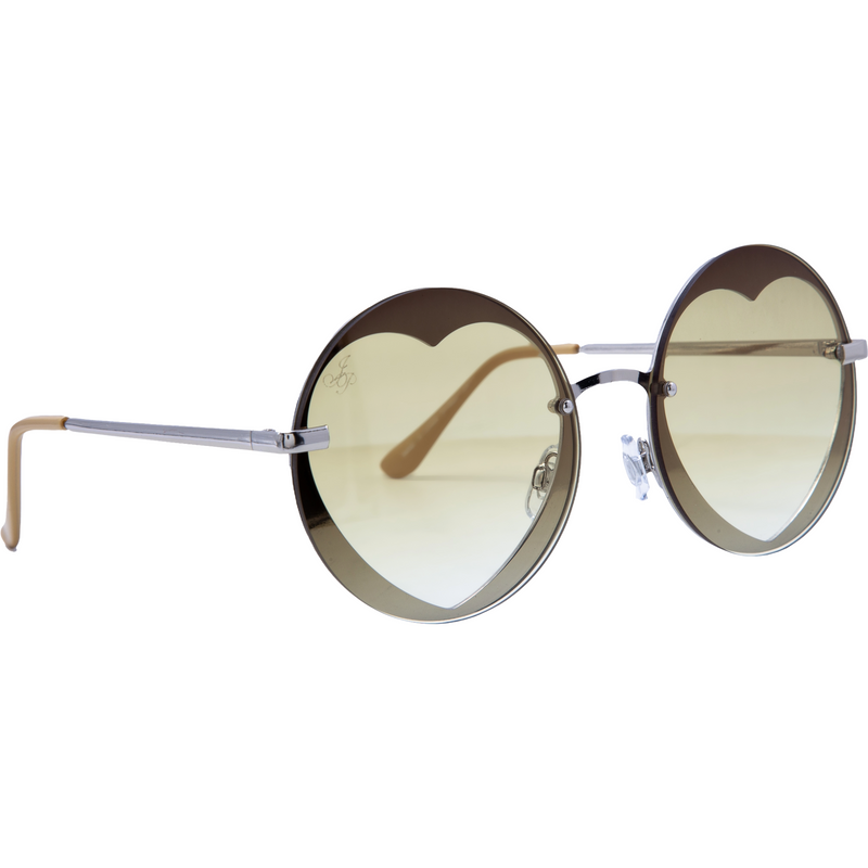 SILVER ROUND HEART FRAMES WITH YELLOW LENSES