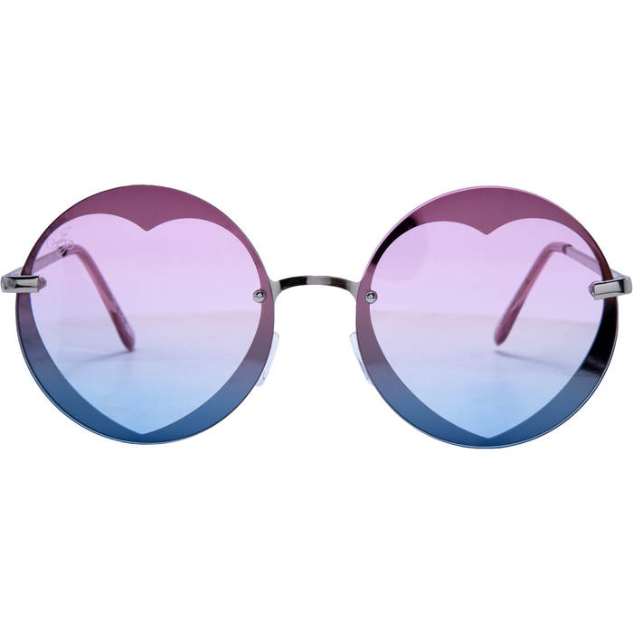 SILVER ROUND HEART FRAMES WITH PURPLE TO BLUE GRAD LENSES