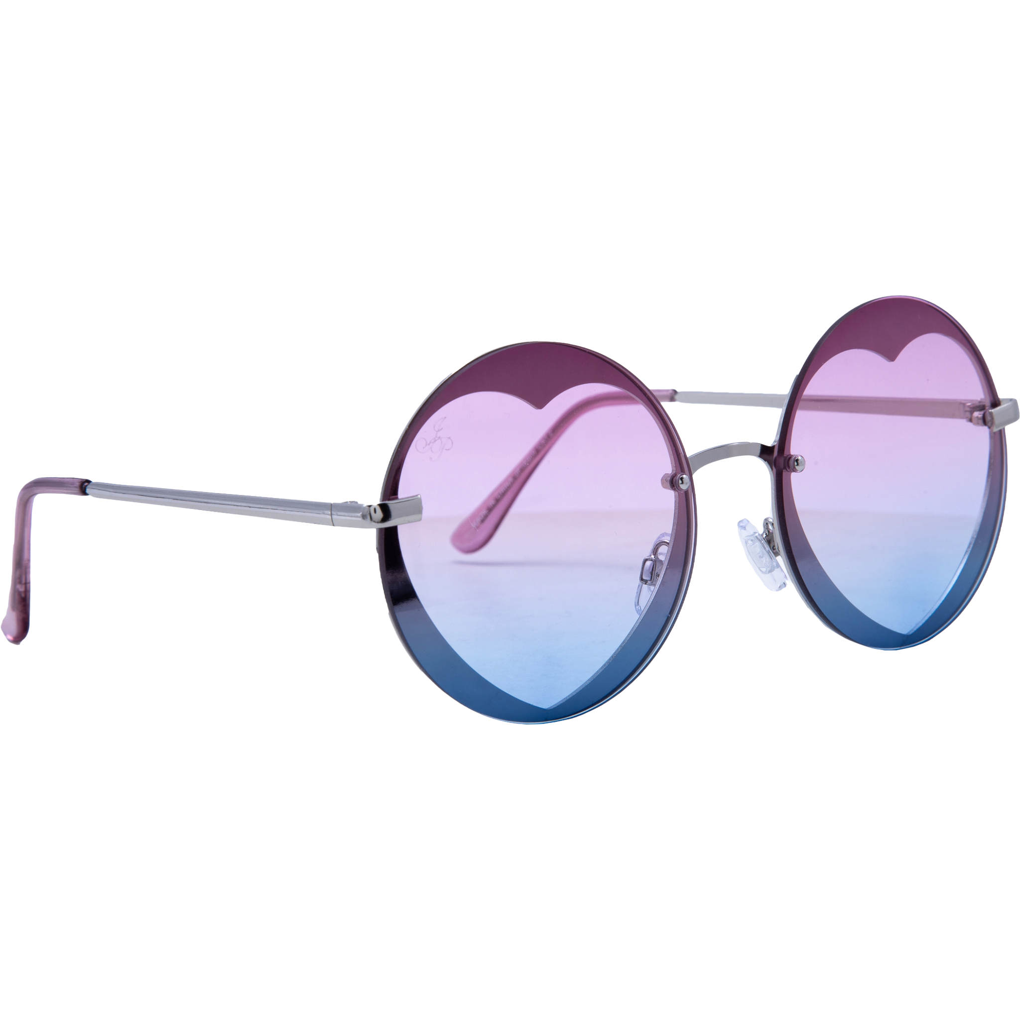 SILVER ROUND HEART FRAMES WITH PURPLE TO BLUE GRAD LENSES