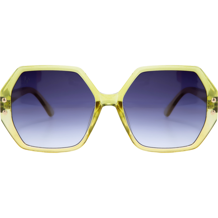 GREEN HEXAGON FRAME WITH BLUE LENSES