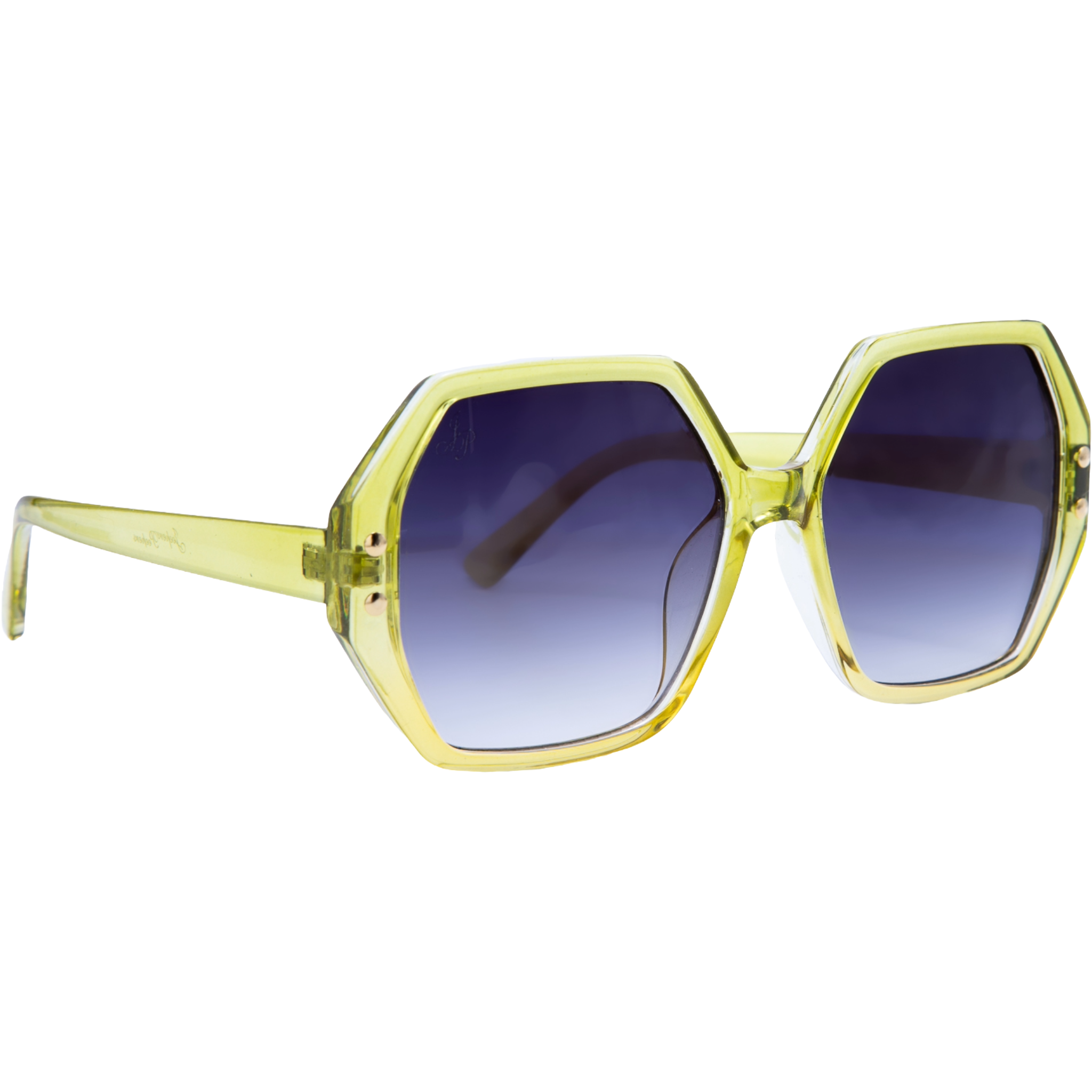 GREEN HEXAGON FRAME WITH BLUE LENSES