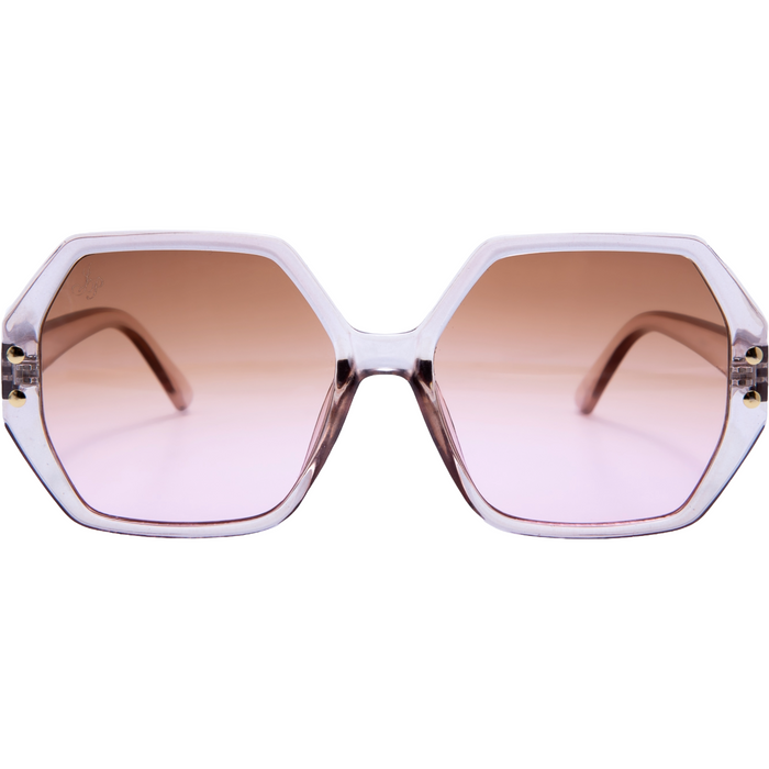 BEIGE HEXAGON FRAMES WITH PINK LENSES