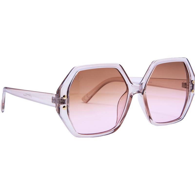 BEIGE HEXAGON FRAMES WITH PINK LENSES