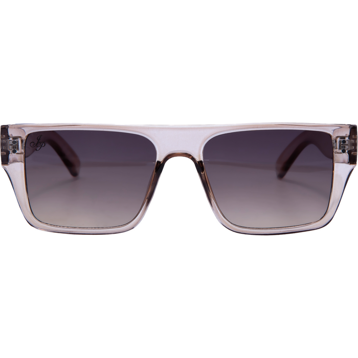 FLAT BROW FRAME IN BEIGE WITH SMOKE LENSES