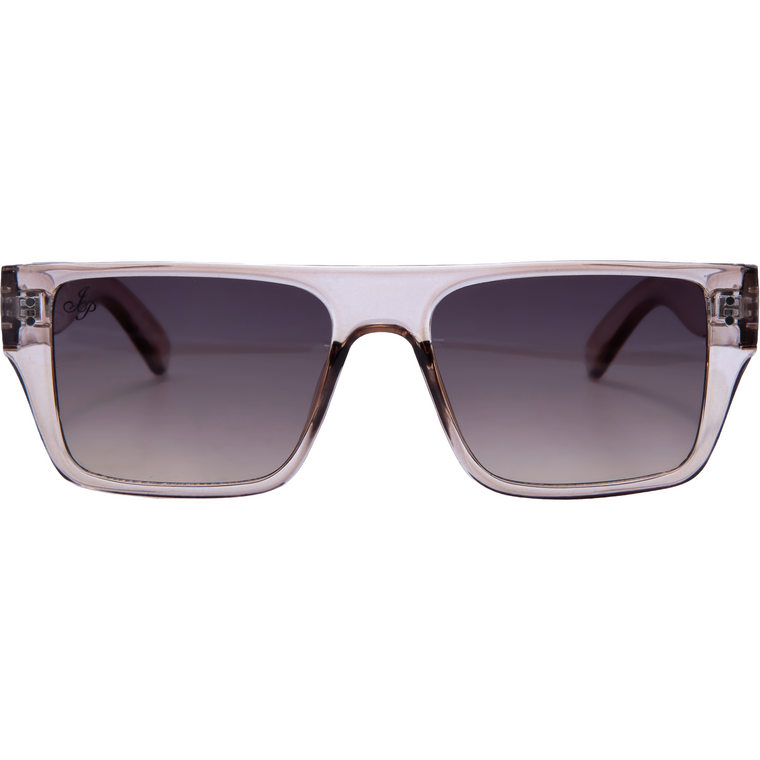 FLAT BROW FRAME IN BEIGE WITH SMOKE LENSES