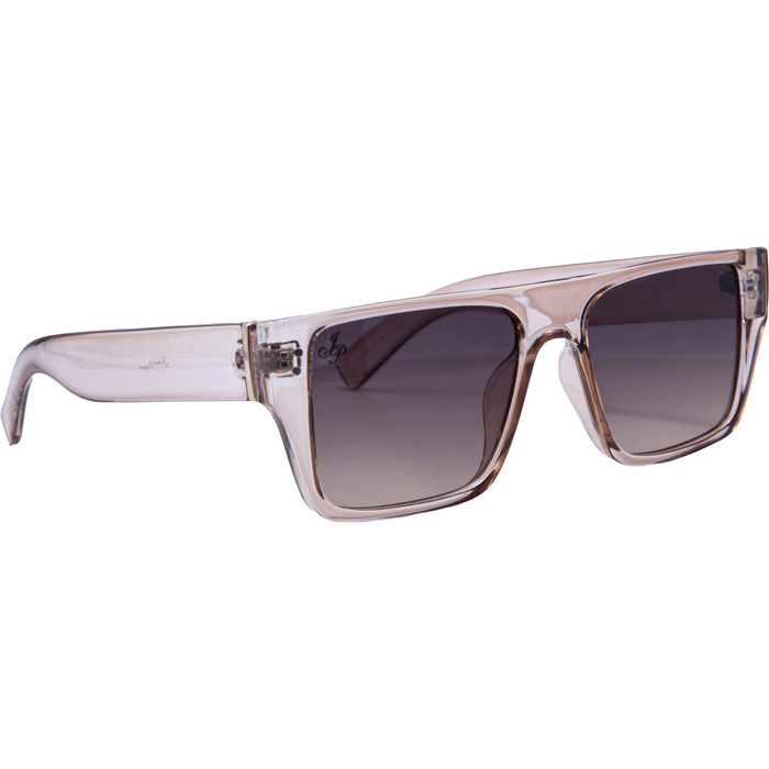 FLAT BROW FRAME IN BEIGE WITH SMOKE LENSES