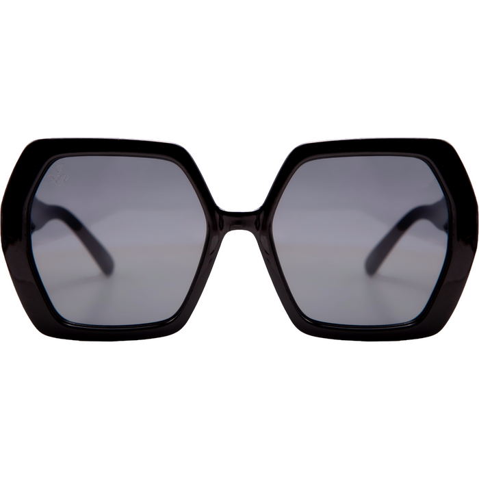 BLACK HEXAGON FRAMES WITH SMOKE LENSES