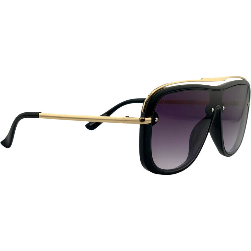 BLACK VISOR FRAME WITH PURPLE LENSES