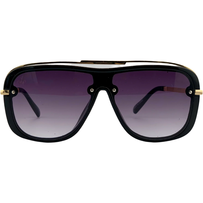 BLACK VISOR FRAME WITH PURPLE LENSES