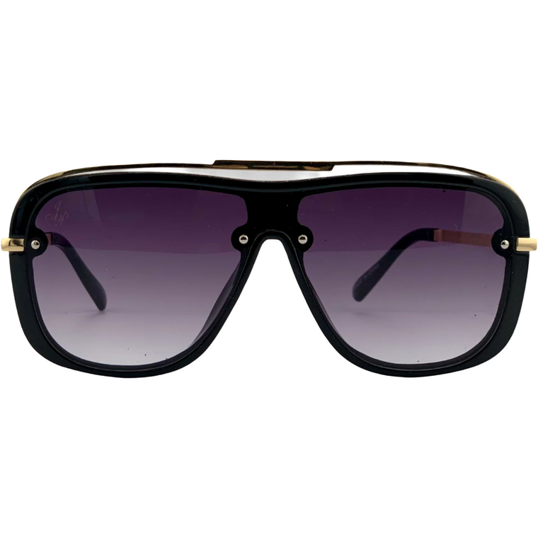 BLACK VISOR FRAME WITH PURPLE LENSES