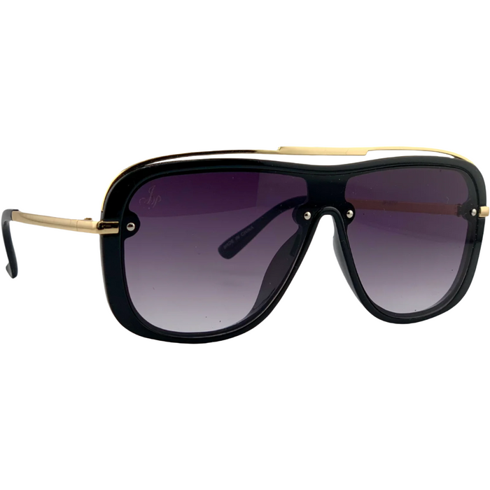 BLACK VISOR FRAME WITH PURPLE LENSES