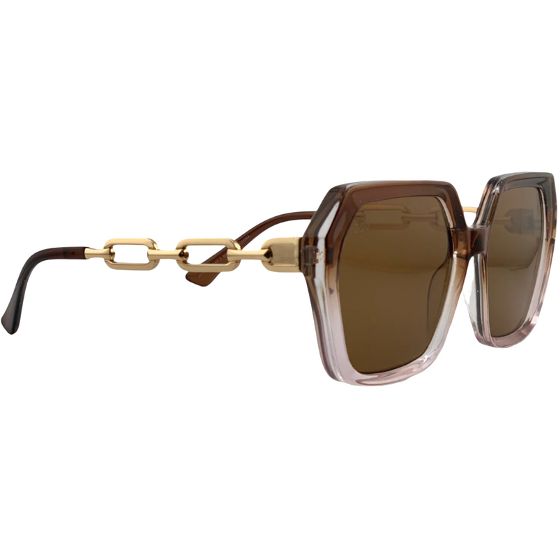 BROWN/CLEAR HEXAGON FRAME WITH BROWN LENSES