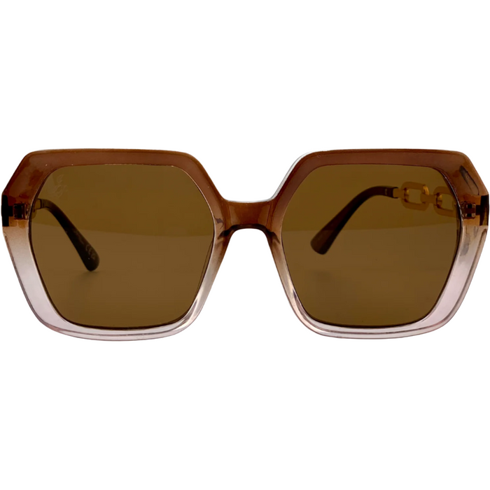 BROWN/CLEAR HEXAGON FRAME WITH BROWN LENSES