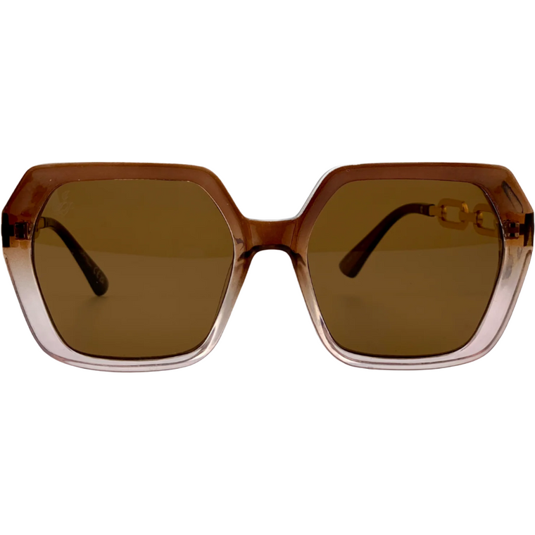 BROWN/CLEAR HEXAGON FRAME WITH BROWN LENSES