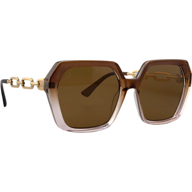 BROWN/CLEAR HEXAGON FRAME WITH BROWN LENSES