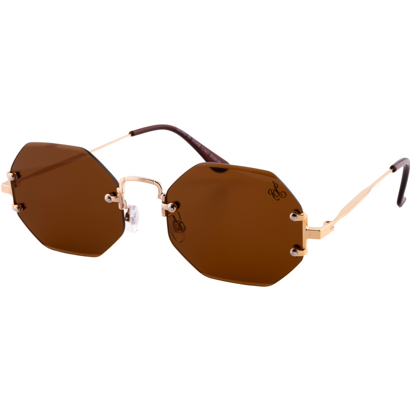 GOLD RIMLESS FRAME WITH BROWN LENSES