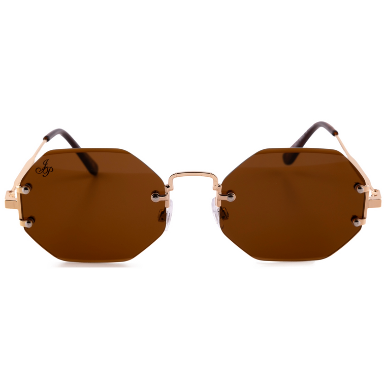 GOLD RIMLESS FRAME WITH BROWN LENSES