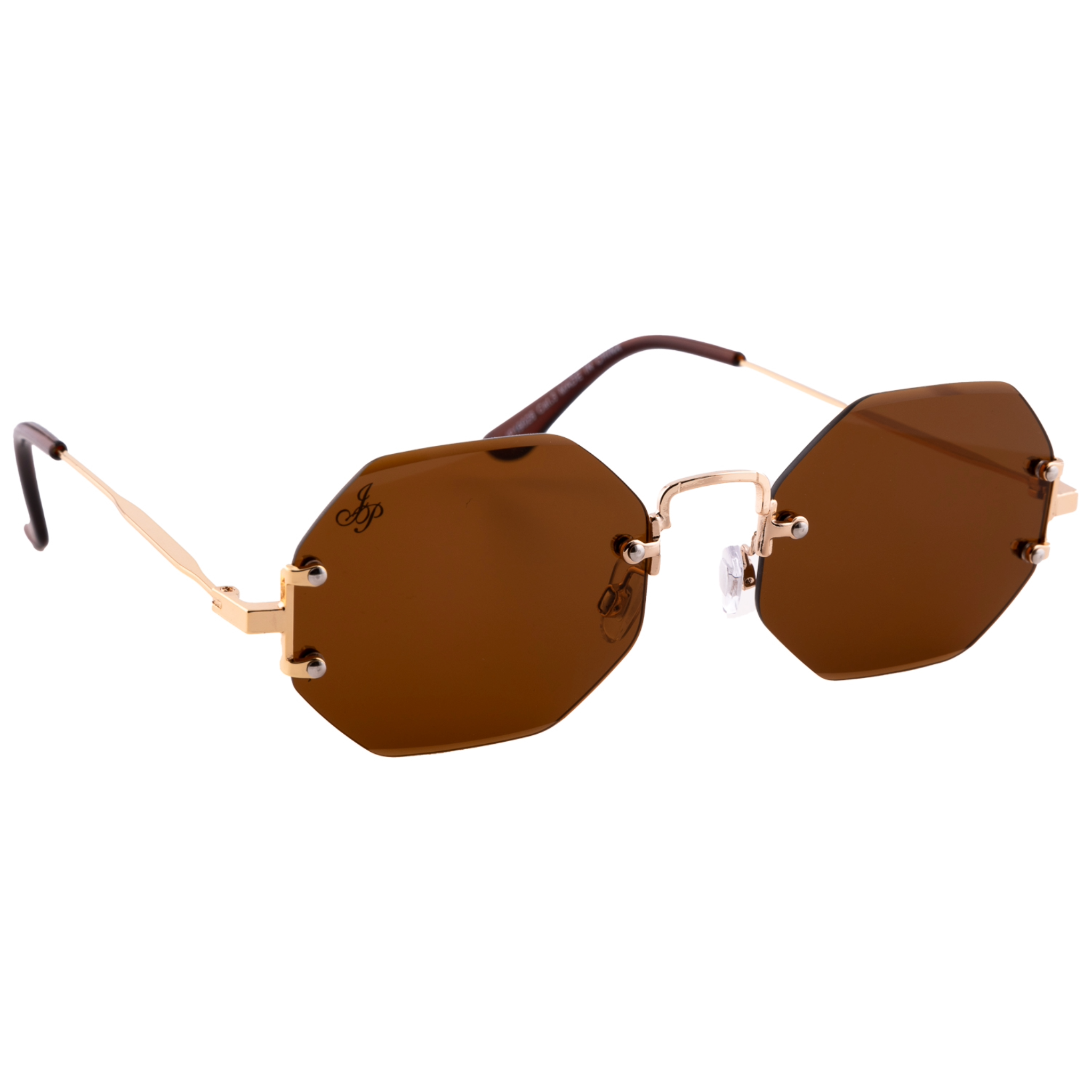 GOLD RIMLESS FRAME WITH BROWN LENSES