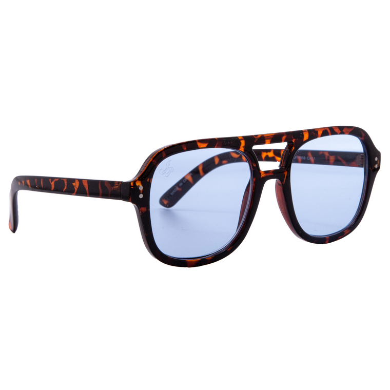 BROWN TORT AVIATOR WITH BLUE LENSES