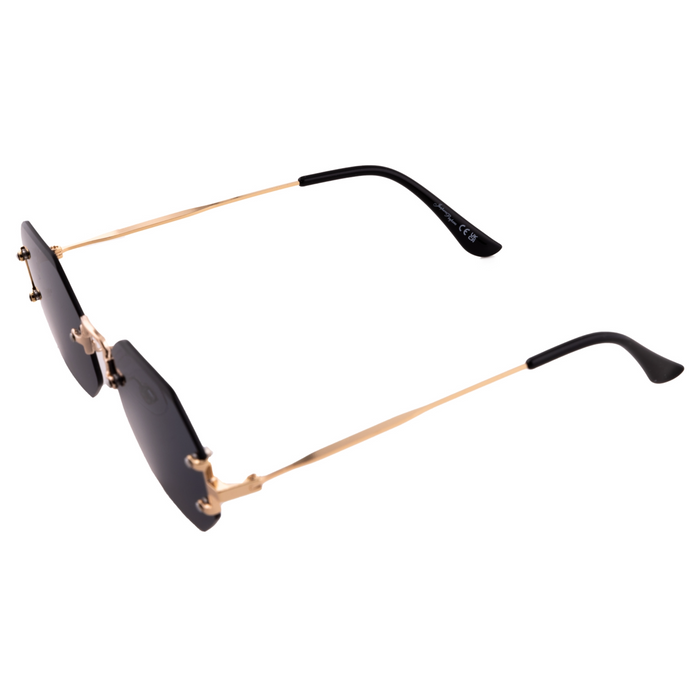 GOLD RIMLESS FRAME WITH BLACK LENSES